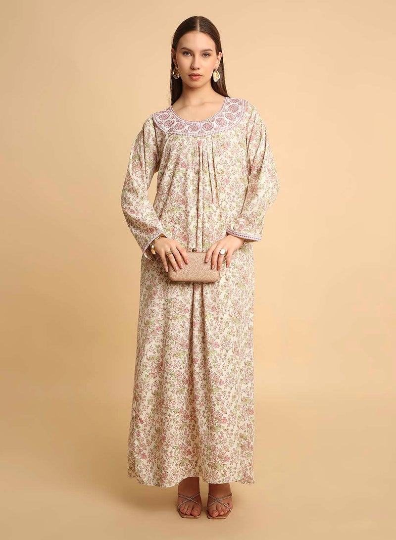 HANA & SARA Arabic Long Traditional Printed Jalabiya Dress For Womens - Image 1